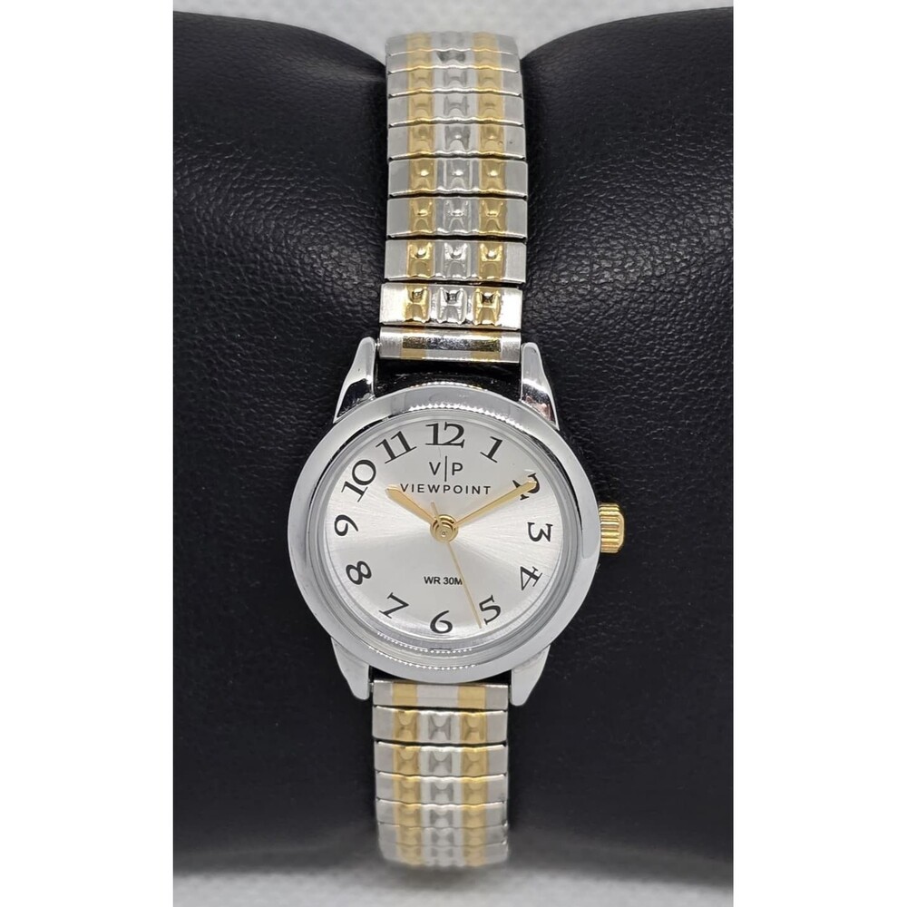 Women's Viewpoint Elegant Round Silver Gold Tone Expansion Band Analog Watch 08